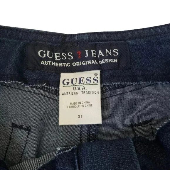 Vintage 90s-Y2K Guess Split Hem Flare Dark Wash Jeans - Picture 7 of 7
